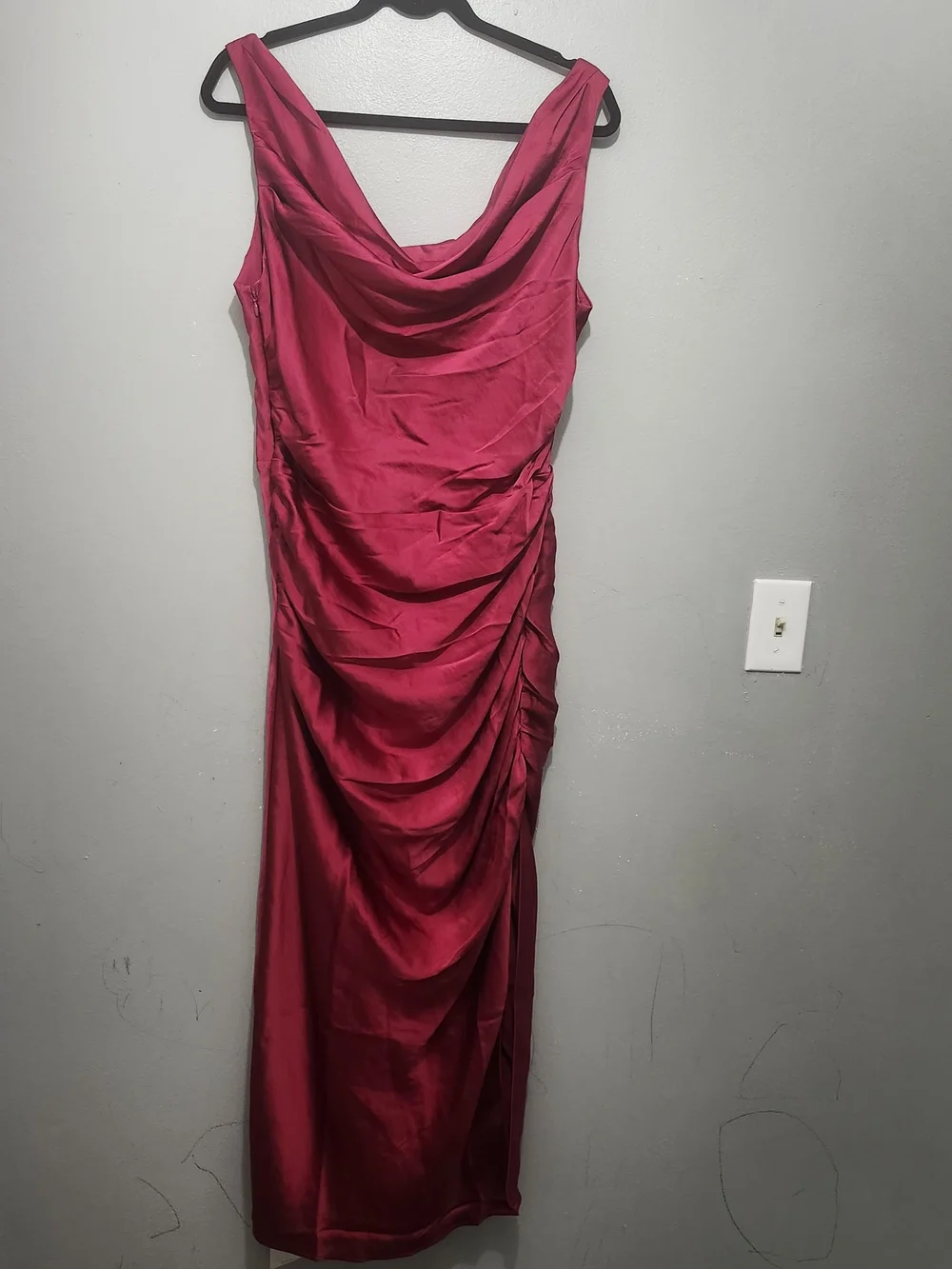 Abercrombie & Fitch Magenta Ruched Cowl Neck Maxi Dress with Side Slit Sz L New